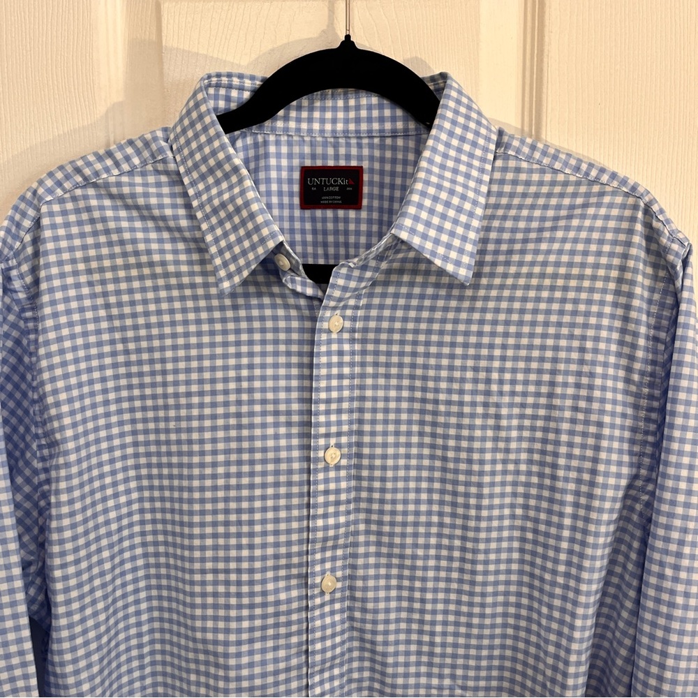 UNTUCKit Men's Button Down Long Sleeve Large Blue Check Wrinkle Resistant Shirt